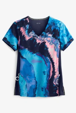 Koi Lite™ Reform Blue Marble Women's 2-Pocket V-Neck Print Scrub Top