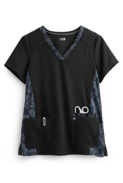 Koi Next Gen Better Than Ever Black Women's 3-Pocket V-Neck Print Scrub Top