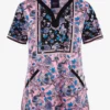 Koi Stretch Enchanted Garden Floral Women's 4-Pocket STRETCH Y-Neck Print Scrub Top