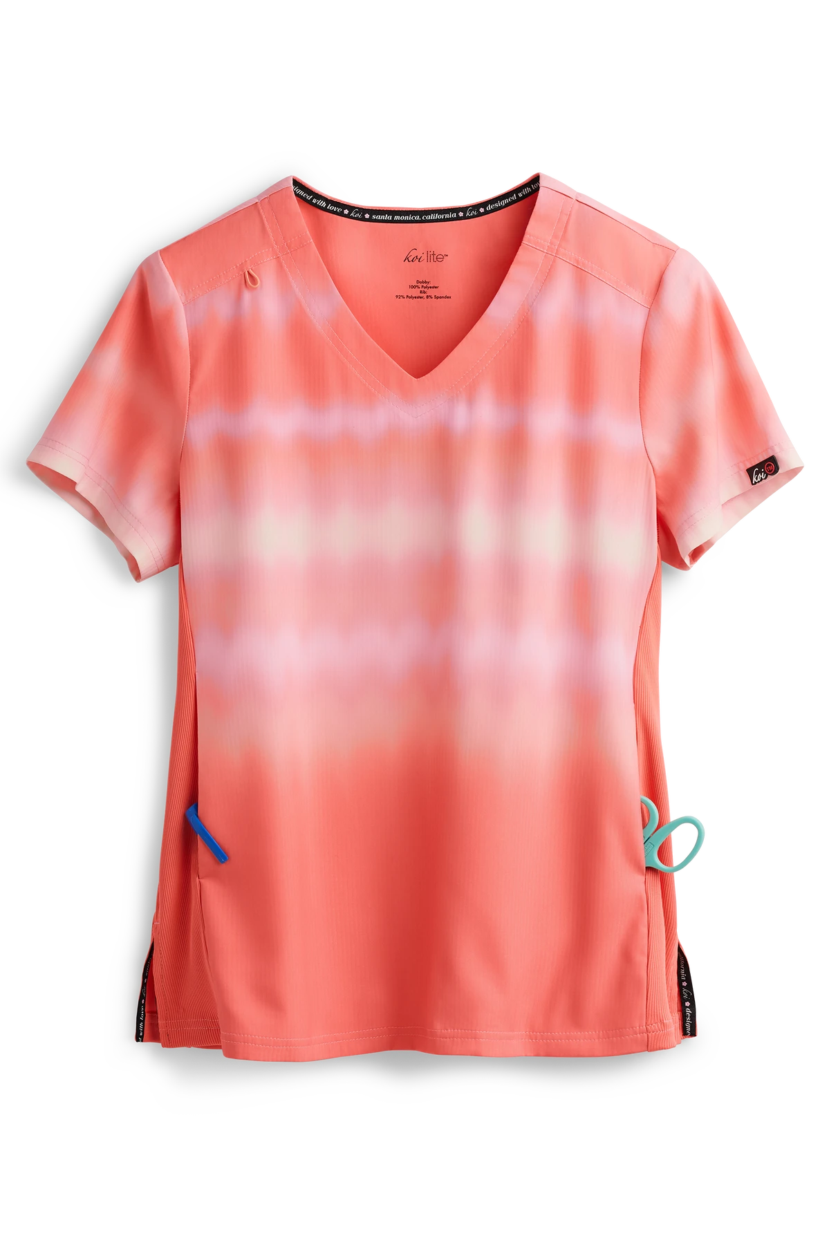 Koi Lite™ Reform Wavy Ombre Coral/ More Pink Women's 2-Pocket V-Neck Print Scrub Top 1 Koi Lite™ Reform Wavy Ombre Coral/ More Pink Women's 2-Pocket V-Neck Print Scrub Top