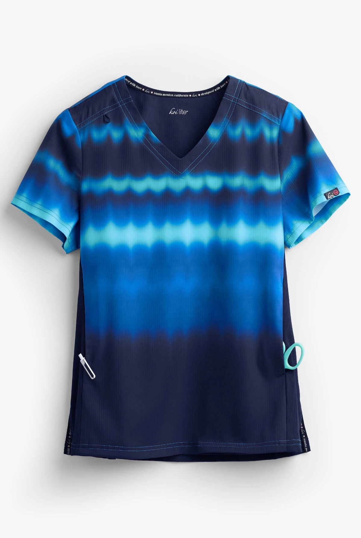 Koi Lite™ Reform Wavy Ombre Blue Women's 2-Pocket V-Neck Print Scrub Top 1 Koi Lite™ Reform Wavy Ombre Blue Women's 2-Pocket V-Neck Print Scrub Top