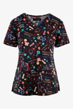 Koi Basics Germ Free Zone Women's 2-Pocket STRETCH V-Neck Print Scrub Top