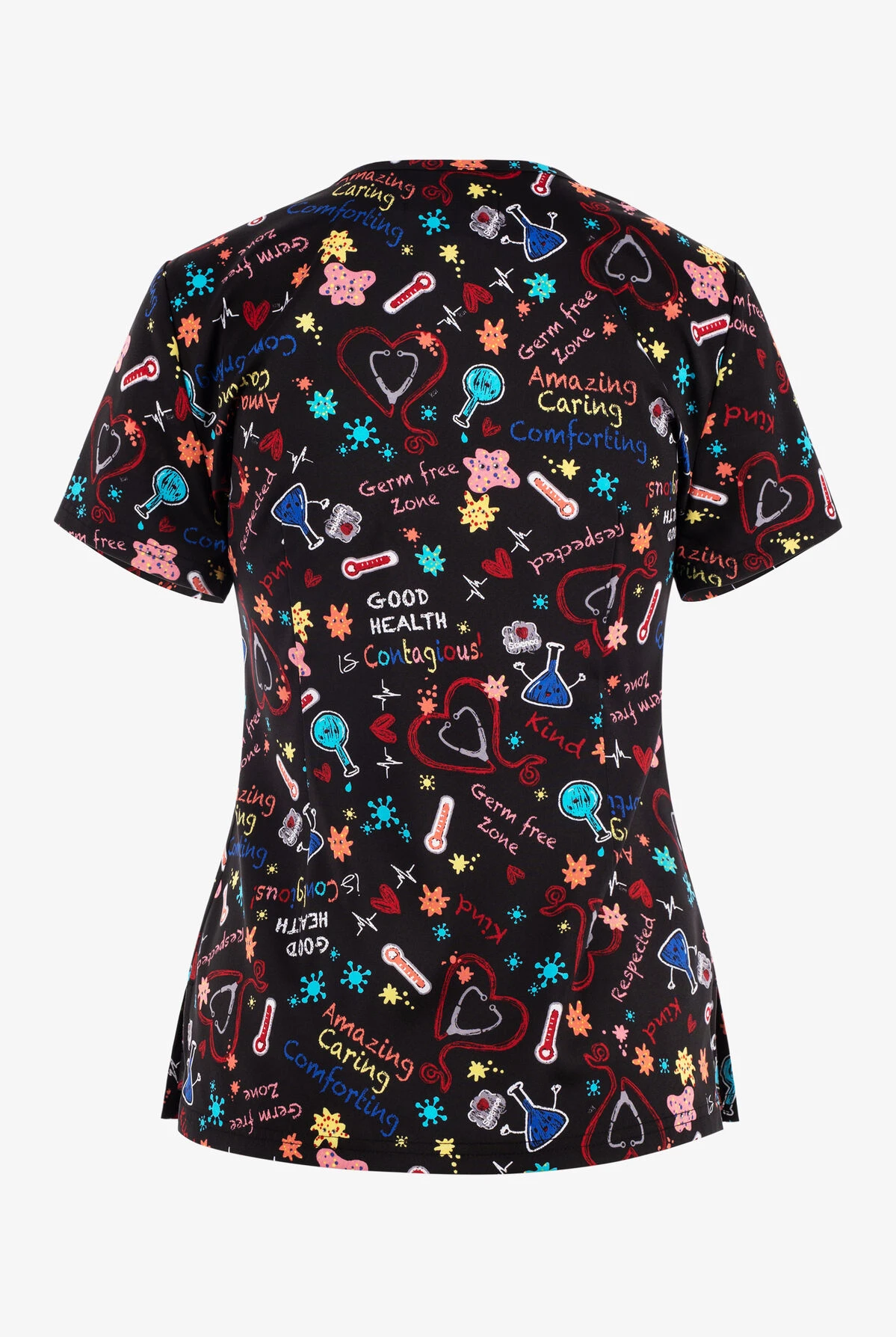 Koi Basics Germ Free Zone Women's 2-Pocket STRETCH V-Neck Print Scrub Top 2 Koi Basics Germ Free Zone Women's 2-Pocket STRETCH V-Neck Print Scrub Top - Image 2