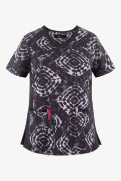 Koi Lite™ Raquel Tribal Tie Dye Women's 2-Pocket Mock Wrap STRETCH Print Scrub Top