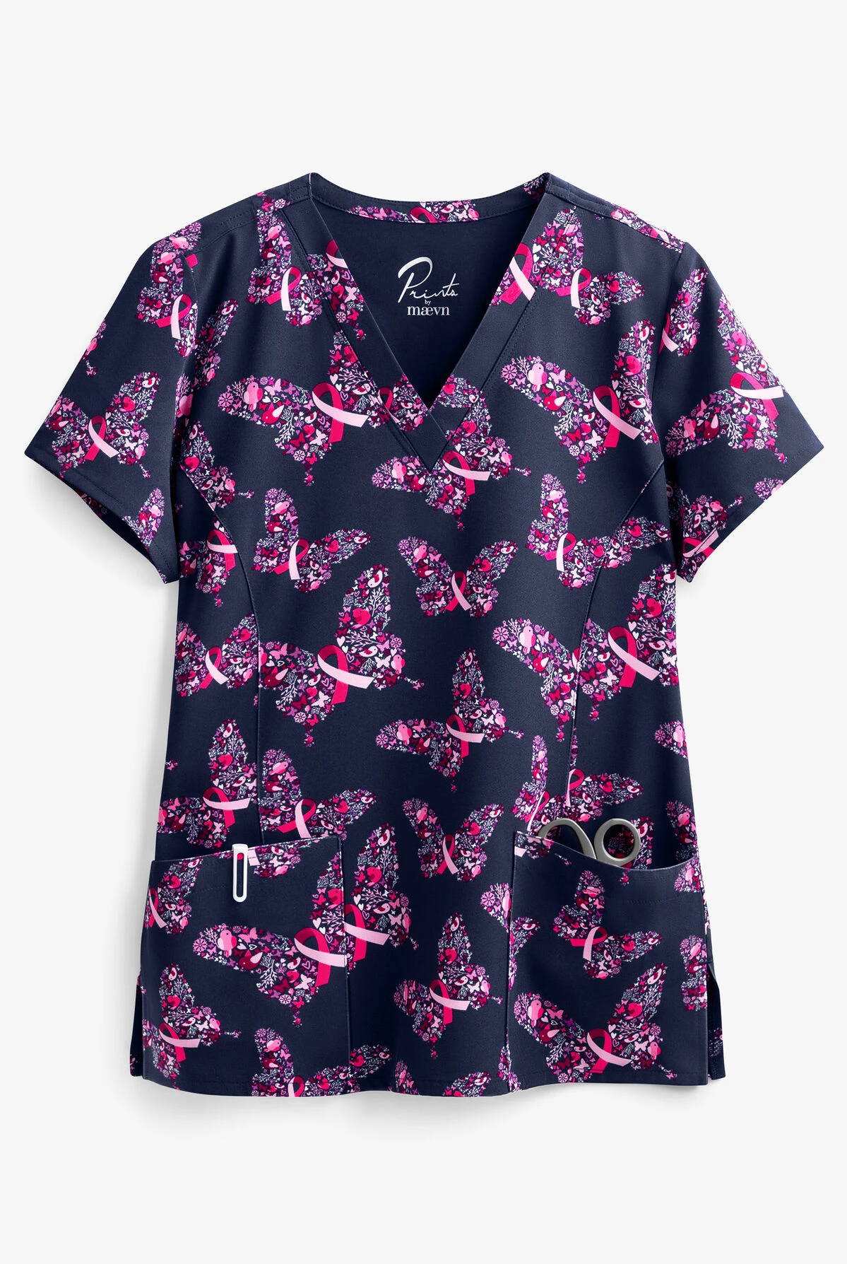 Maevn Graceful Strength Women's 3-Pocket V-Neck Print Scrub Top 1 Maevn Graceful Strength Women's 3-Pocket V-Neck Print Scrub Top