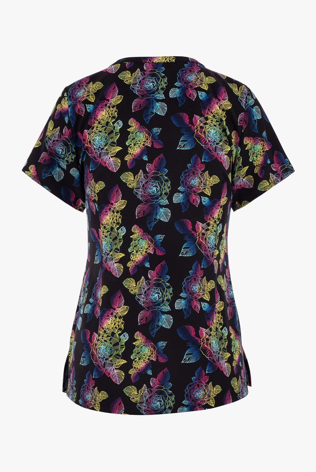Maevn Electric Bouquet Floral Women's 3-Pocket STRETCH V-Neck Print Scrub Top 2 Maevn Electric Bouquet Floral Women's 3-Pocket STRETCH V-Neck Print Scrub Top - Image 2