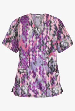 UA Best Buy Antik Ikat Eggplant Women's 3-Pocket V-Neck Print Scrub Top