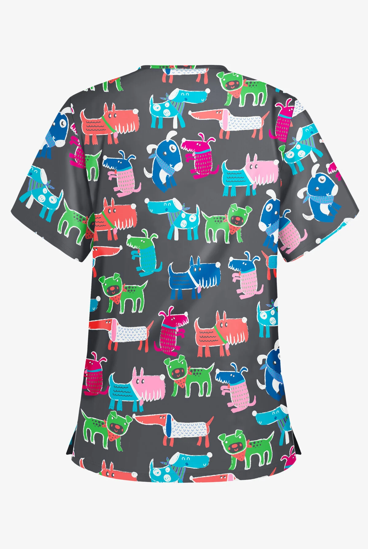 Butter-Soft Dog Walk Pewter Women's 3-Pocket V-Neck Print Scrub Top 2 Butter-Soft Dog Walk Pewter Women's 3-Pocket V-Neck Print Scrub Top - Image 2