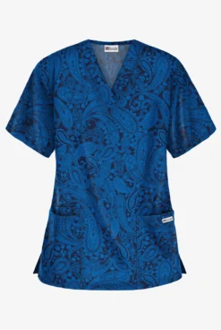 UA Best Buy Enchanting Paisley Navy Women's 3-Pocket V-Neck Print Scrub Top