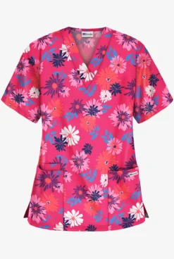 UA Best Buy Floral Beauty Fuchsia Women's 3-Pocket V-Neck Print Scrub Top