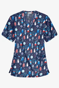 Best Buy Ice Cream Celebration Navy Women's 3-Pocket V-Neck Print Scrub Top