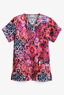 UA Ikat Paradise Navy Women's 3-Pocket V-Neck Print Scrub Top