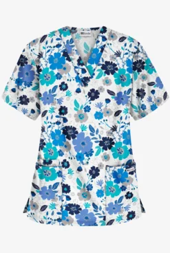 UA Best Buy Palace Floral White Printed Women's 3-Pocket V-Neck Scrub Top