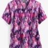 Butter-Soft Festive Ikat Eggplant Women's 2-Pocket V-Neck Print Scrub Top