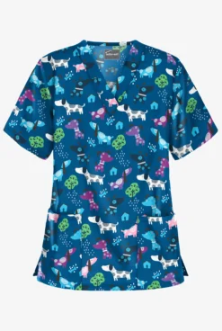 Butter-Soft Walk In The Park Royal Women's 2-Pocket V-Neck Print Scrub Top