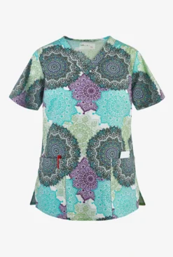 Tasha & Me Mandalas Women's 2-Pocket V-Neck Print Scrub Top