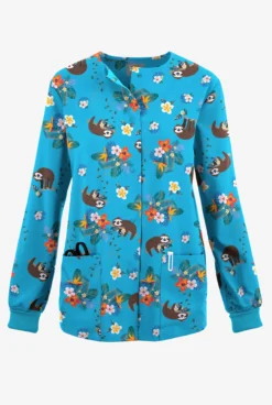 Butter-Soft Originals Nap Time Turquoise Women's 3-Pocket Warm-Up Printed Scrub Jacket
