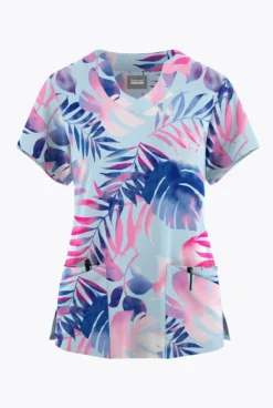 Butter-Soft Originals Aloha Breeze Morning Dew Women's 6-Pocket Scallop Neck Printed Scrub Top 