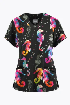 Butter-Soft Originals Relaxing Day Women's 6-Pocket Scallop Neck Printed Scrub Top