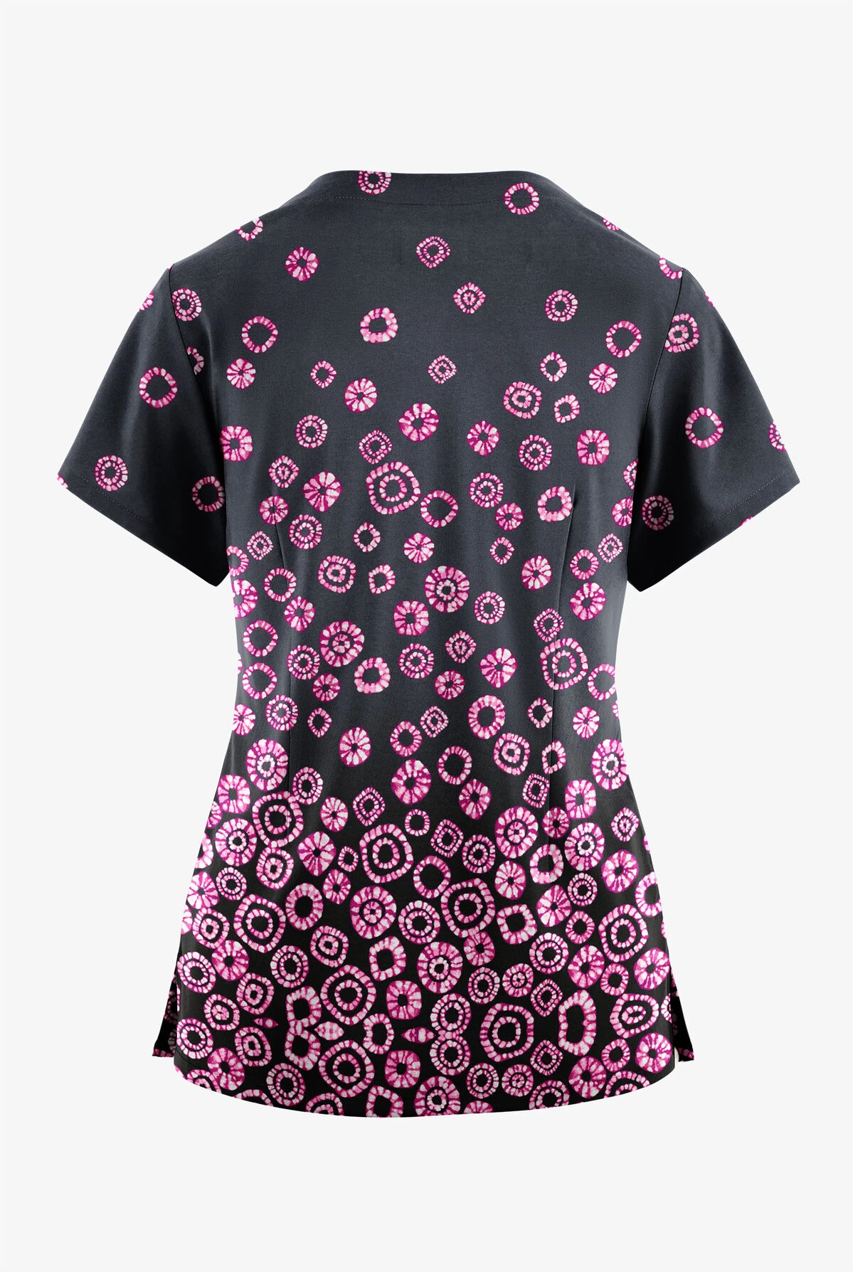 Butter-Soft Originals Jakarta Border Pewter Women's 2-Pocket Scallop Neck Printed Scrub Top 2 Butter-Soft Originals Jakarta Border Pewter Women's 2-Pocket Scallop Neck Printed Scrub Top - Image 2