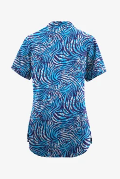 Butter-Soft Originals Abstract Zebra Turquoise Women's 6-Pocket Mandarin Collar Printed Scrub Top  -Uniform Store TS1578AZTQ 102523 2