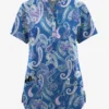 Butter-Soft Originals Kashmir Paisley Royal Women's 6-Pocket Mandarin Collar Printed Scrub Top 