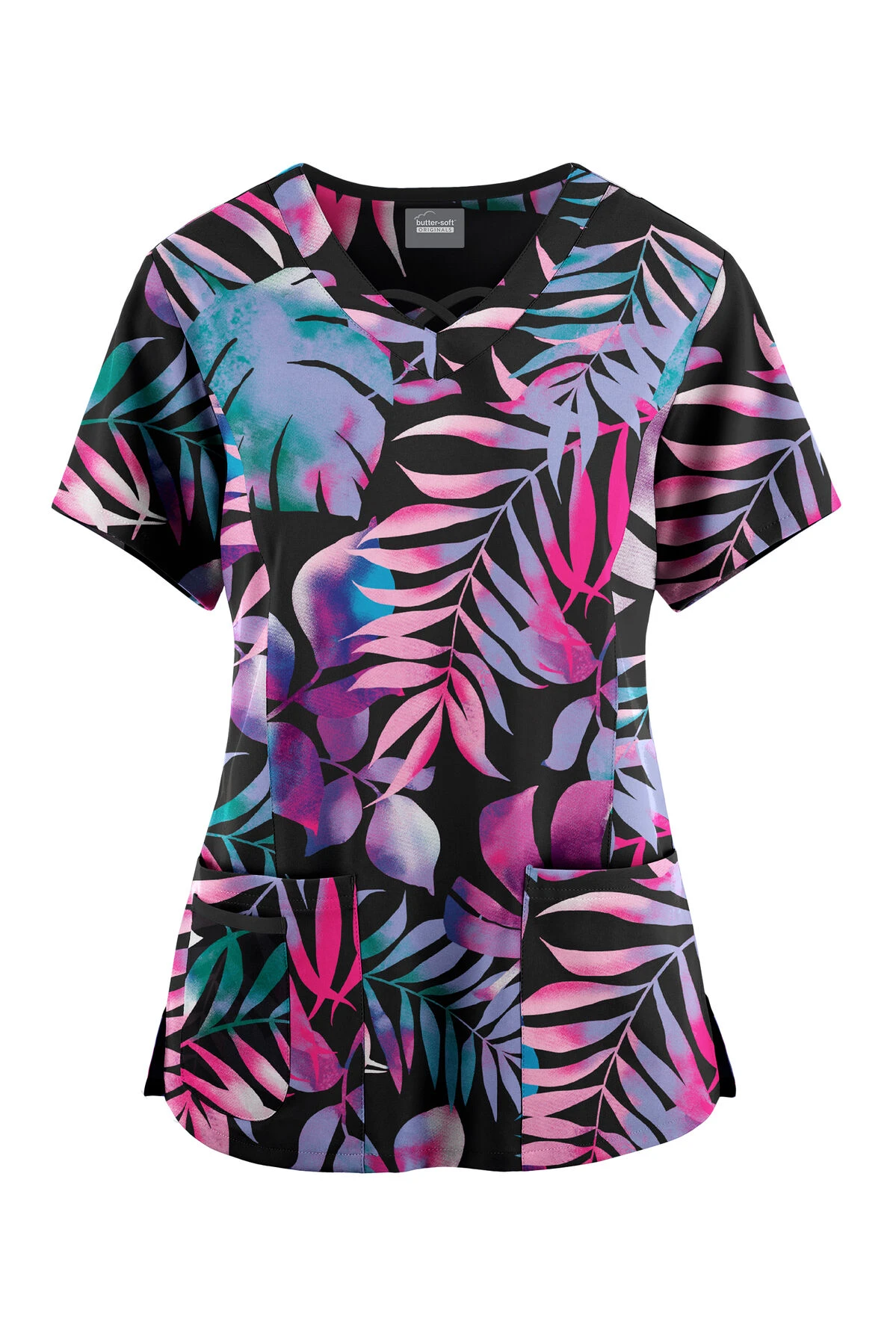 Butter-Soft Originals Aloha Breeze Women's 3-Pocket Criss Cross Printed Scrub Top 1 Butter-Soft Originals Aloha Breeze Women's 3-Pocket Criss Cross Printed Scrub Top