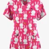 Butter-Soft Originals Easter Egg Hunt Fuchsia Women's 7-Pocket Curved V-Neck Printed Scrub Top 