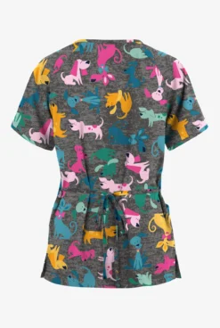 Butter-Soft Originals Paw Friends Pewter Women's 3-Pocket Mock Wrap With Ties Printed Scrub Top 3 Butter-Soft Originals Paw Friends Pewter Women's 3-Pocket Mock Wrap With Ties Printed Scrub Top -Uniform Store TS1668PFPW 092223 2
