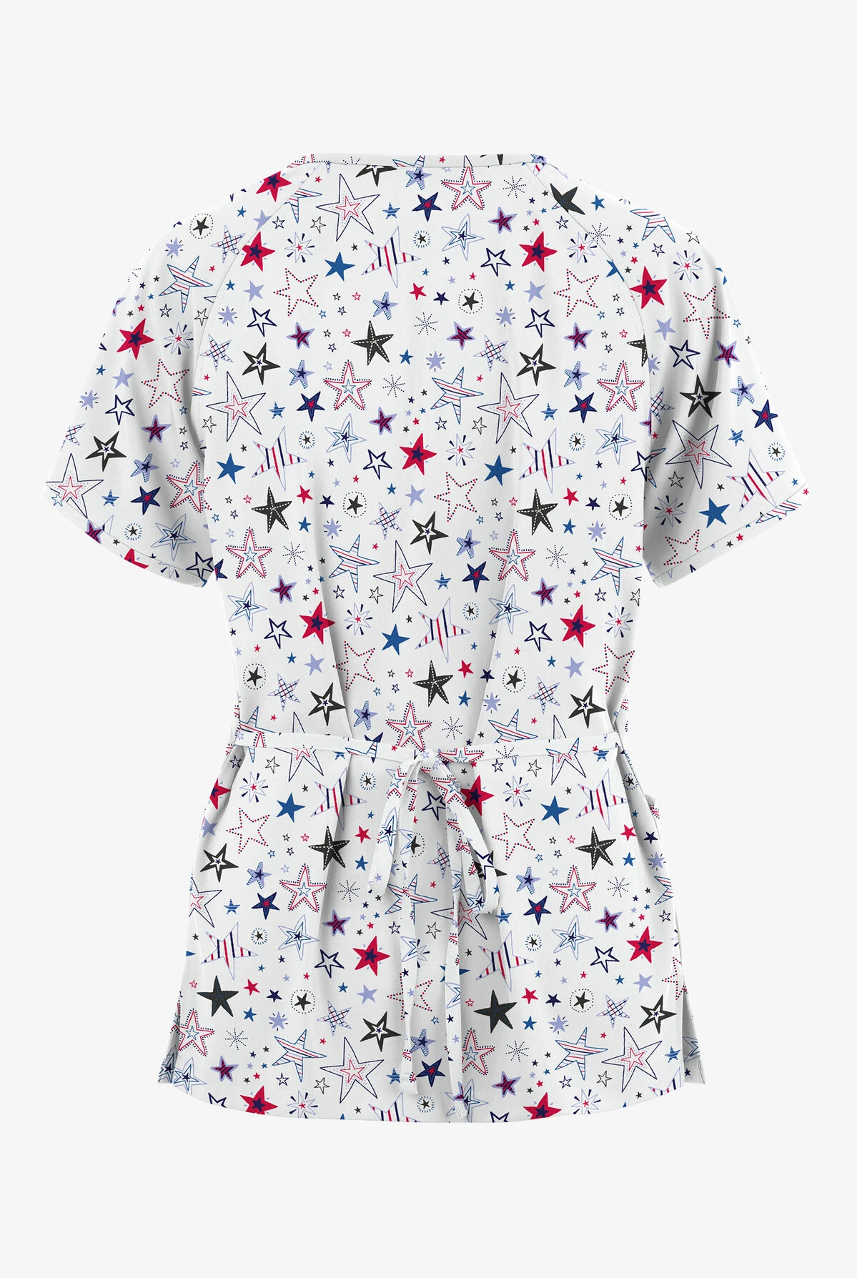 Butter-Soft Originals Summer Starburst Women's 3-Pocket Mock Wrap With Ties Printed Scrub Top 2 Butter-Soft Originals Summer Starburst Women's 3-Pocket Mock Wrap With Ties Printed Scrub Top - Image 2