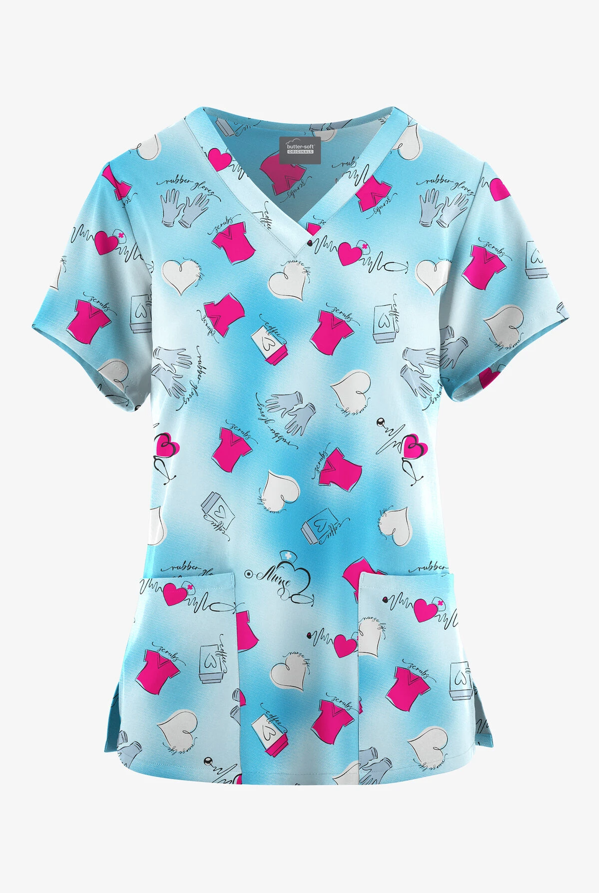 Butter-Soft Originals Healing Hearts Morning Dew Women's 4-Pocket Rounded V-Neck Printed Scrub Top 1 Butter-Soft Originals Healing Hearts Morning Dew Women's 4-Pocket Rounded V-Neck Printed Scrub Top