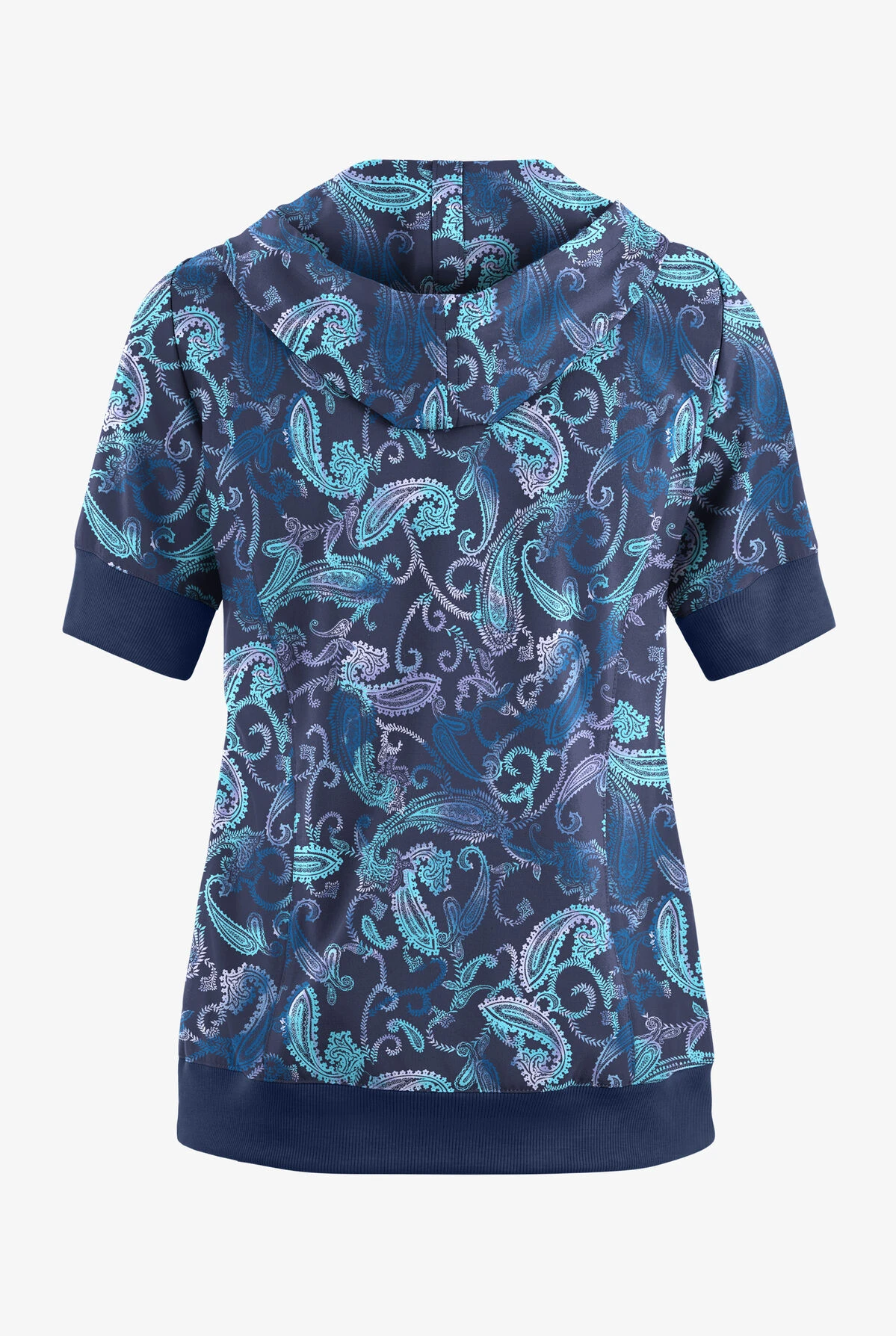 Easy STRETCH By Butter-Soft™ Paisley Tie Dye Women's 3-Pocket Short Sleeve Pull-Over Scrub Hoodie 2 Easy STRETCH By Butter-Soft™ Paisley Tie Dye Women's 3-Pocket Short Sleeve Pull-Over Scrub Hoodie - Image 2