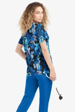 Easy STRETCH By Butter-Soft™ Magical Garden Women's 4-Pocket Zip Curved Neck Printed Scrub Top -Uniform Store TS4236MDBL 103023 3