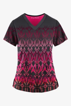 Easy STRETCH By Butter-Soft™ Deco Border Pewter Women's 2-Pocket Mitered V-Neck Printed Scrub Top