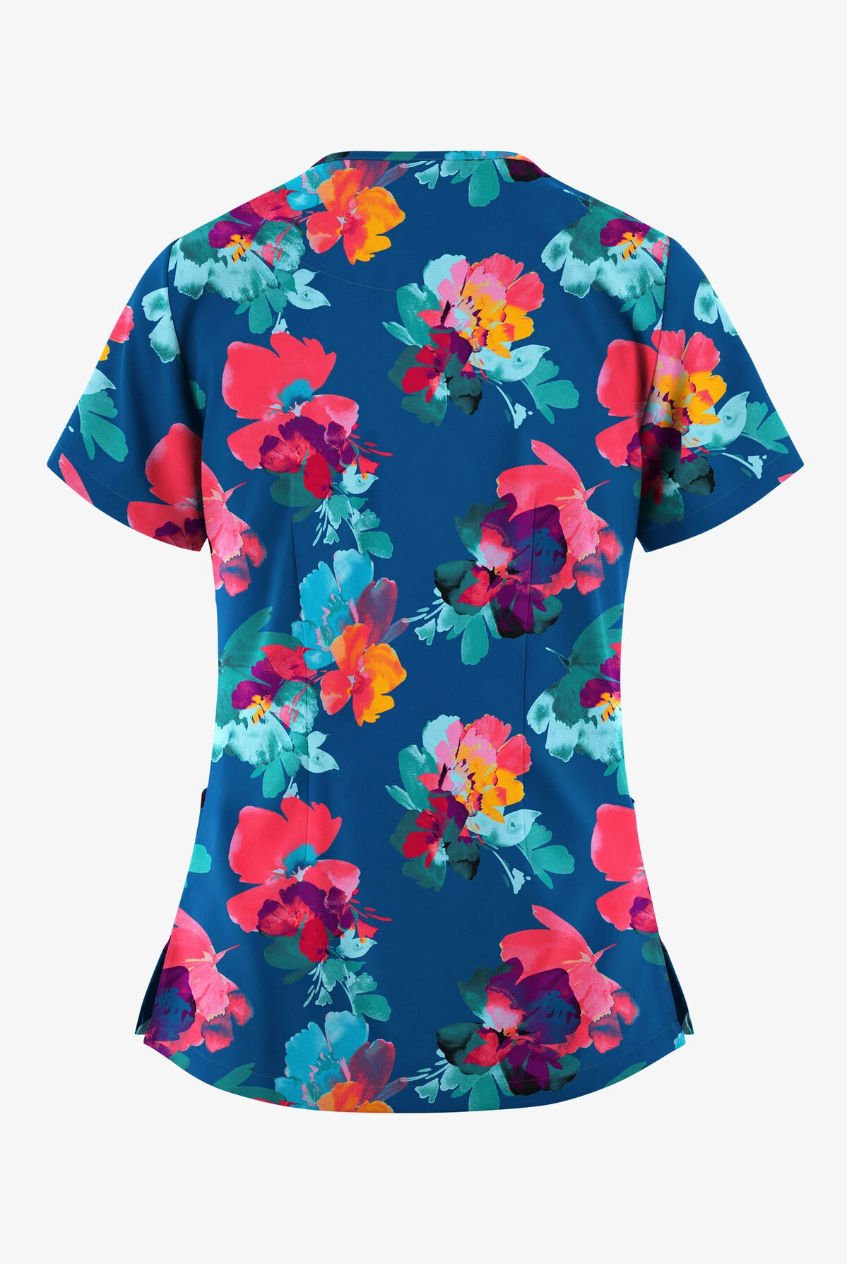 Easy STRETCH By Butter-Soft™ Sweet Blossoms Royal Women's 2-Pocket Mitered V-Neck Printed Scrub Top 2 Easy STRETCH By Butter-Soft™ Sweet Blossoms Royal Women's 2-Pocket Mitered V-Neck Printed Scrub Top - Image 2