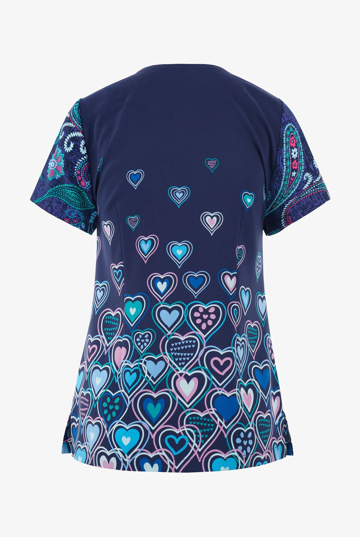 Butter-Soft STRETCH Hearts & Paisley Women's 1-Pocket V-Neck Tuck-In Mixed Print Scrub Top 2 Butter-Soft STRETCH Hearts & Paisley Women's 1-Pocket V-Neck Tuck-In Mixed Print Scrub Top - Image 2