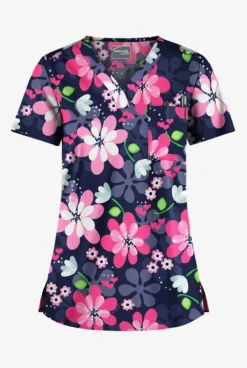 UA Butter-Soft STRETCH Fantasy Flora Navy Women's 1-Pocket V-Neck Tuck-In Printed Scrub Top