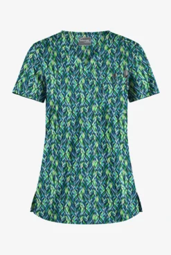 UA Butter-Soft STRETCH Geometric Path Navy Women's 1-Pocket V-Neck Tuck-In Printed Scrub Top