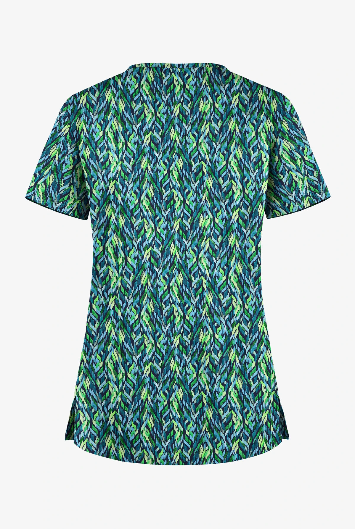 UA Butter-Soft STRETCH Geometric Path Navy Women's 1-Pocket V-Neck Tuck-In Printed Scrub Top 2 UA Butter-Soft STRETCH Geometric Path Navy Women's 1-Pocket V-Neck Tuck-In Printed Scrub Top - Image 2