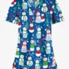 Butter-Soft Juggling Snowman Royal Women's 1-Pocket V-Neck Tuck-In Print Scrub Top