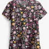UA Butter-Soft STRETCH Lemur Love Black Printed Women's 1-Pocket V-Neck Scrub Top