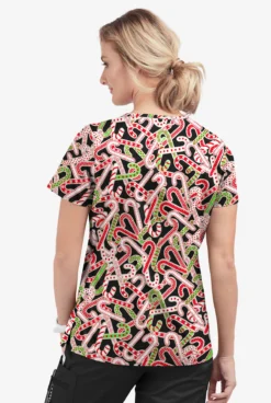 Butter-Soft Noel Candy Canes Women's 1-Pocket V-Neck Tuck-In Print Scrub Top -Uniform Store TS452NCBL 3