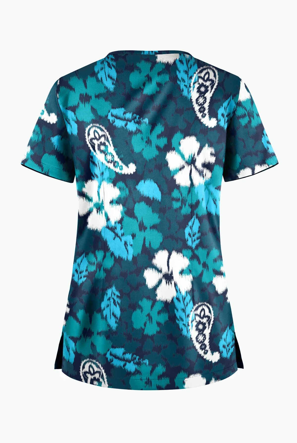 Butter-Soft Persian Ikat Navy Women's 1-Pocket V-Neck Tuck-In Print Scrub Top 2 Butter-Soft Persian Ikat Navy Women's 1-Pocket V-Neck Tuck-In Print Scrub Top - Image 2