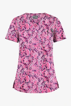UA Butter-Soft STRETCH Romantic Paisley Eggplant Women's 1-Pocket V-Neck Tuck-In Printed Scrub Top
