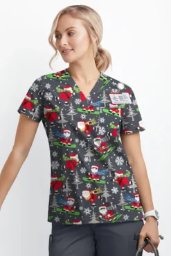 Butter-Soft Santa On Vacation Pewter Women's 1-Pocket V-Neck Tuck-In Print Scrub Top 4 Butter-Soft Santa On Vacation Pewter Women's 1-Pocket V-Neck Tuck-In Print Scrub Top -Uniform Store TS452SVPW 2