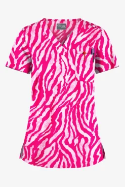 UA Butter-Soft STRETCH Tiger Fantasy Fuchsia Women's 1-Pocket V-Neck Tuck-In Printed Scrub Top