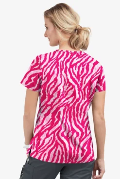 UA Butter-Soft STRETCH Tiger Fantasy Fuchsia Women's 1-Pocket V-Neck Tuck-In Printed Scrub Top -Uniform Store TS452TFFC 3