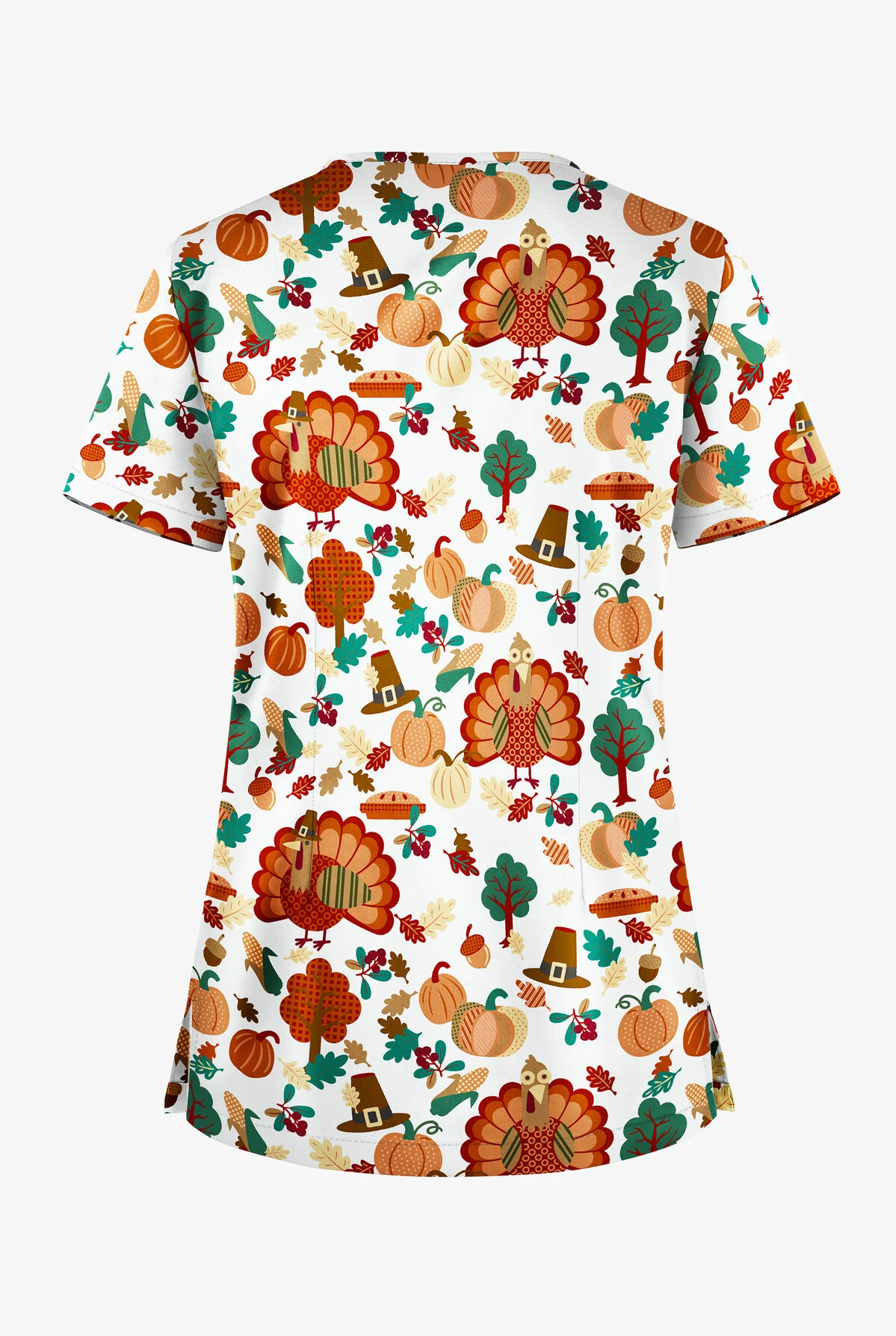 Butter-Soft Thanksgiving Time Women's 1-Pocket V-Neck Tuck-In Print Scrub Top 2 Butter-Soft Thanksgiving Time Women's 1-Pocket V-Neck Tuck-In Print Scrub Top - Image 2