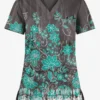 UA Butter-Soft STRETCH Wildflower Border Pewter Women's 1-Pocket V-Neck Tuck-In Printed Scrub Top