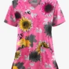 UA Butter-Soft STRETCH Autumn Sunflowers Fuchsia Women's 2-Pocket V-Neck Printed Scrub Top